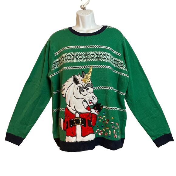 Jolly Sweaters Barfing Unicorn Santa Ugly Christmas Sweater Size XL NWOT - Picture 1 of 5